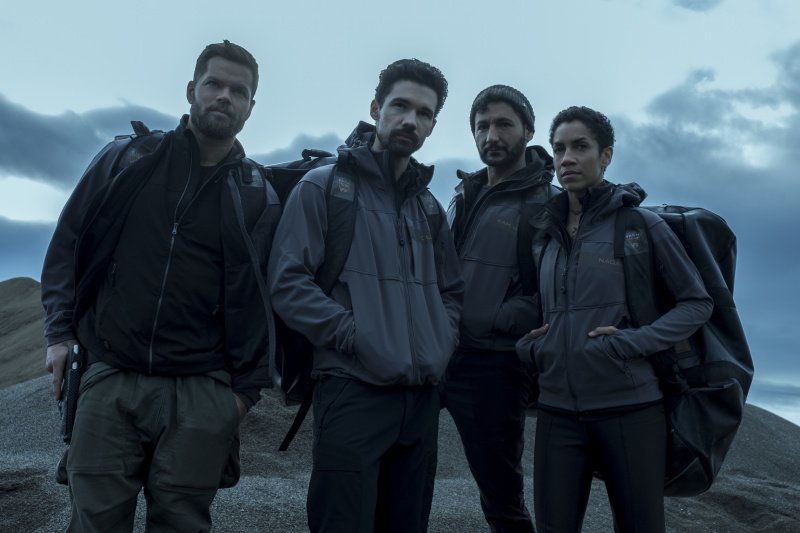 Wes Chatham (Amos Burton), Steven Strait (James Holden), Cas Anvar (Alex Kamal), Dominque Tipper (Naomi Nagata) (v.l.r.) – Bild: Rafy Photography /​ Amazon Studios