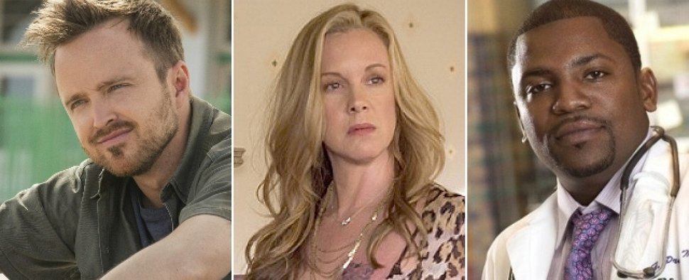 Aaron Paul (l.), Elizabeth Perkins (m.) und Mekhi Phifer (r.) verstärken den Cast von „Are You Sleeping“ – Bild: Hulu/Showtime/NBC