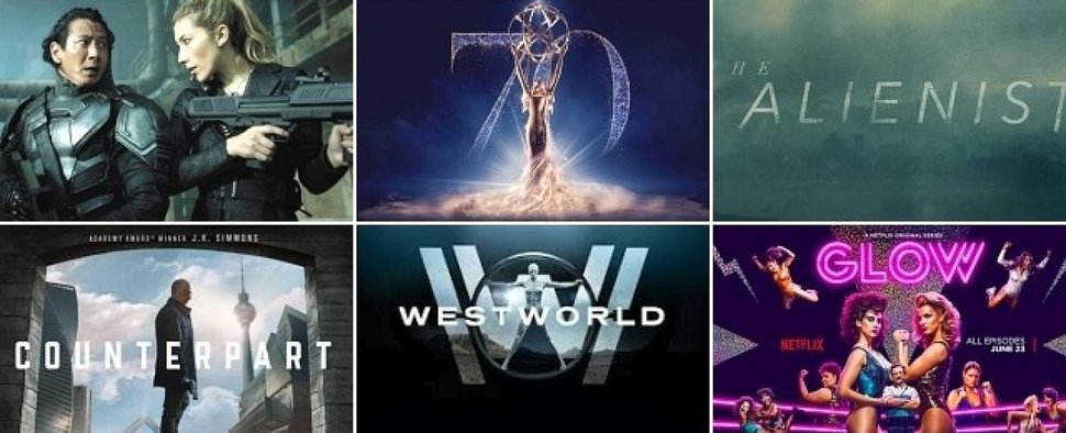 „Altered Carbon“, die begehrte Emmy-Statuette, „The Alienist“, „Counterpart“, „Westworld“, „GLOW“ – Bild: Netflix, ATAS, TNT, Starz, HBO, Netflix