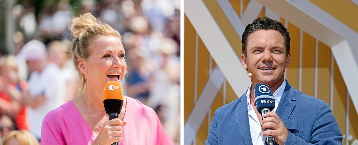 Überraschung: „Immer wieder sonntags“-Moderator Stefan Mross besucht „ZDF-Fernsehgarten“ – „Da sieht man, dass wir keine Konkurrenten sind“ – Bild: ZDF/​Maximilian von Lachner/​SWR/​mediensegel.de/​Andreas Braun