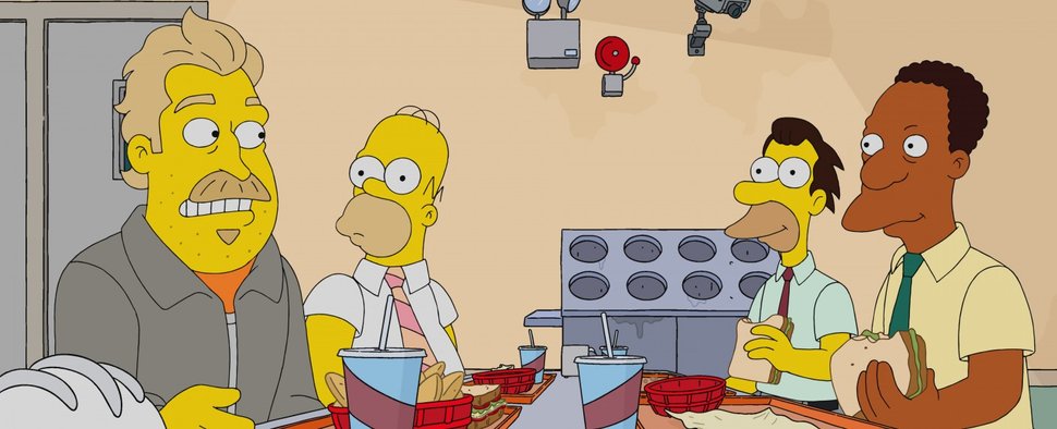 Bild aus „Undercover Burns“ der Serie „Die Simpsons“: (v.r.): Carl, Lenny und Homer mit ihrem neuen Kollegen, „Fred“ – Bild: 20th Television