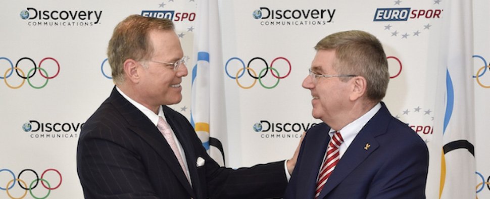 David Zaslav, CEO von Discovery Communications (l.), und IOC-Präsident Thomas Bach (r.) – Bild: Discovery Networks Deutschland/Christophe Moratal