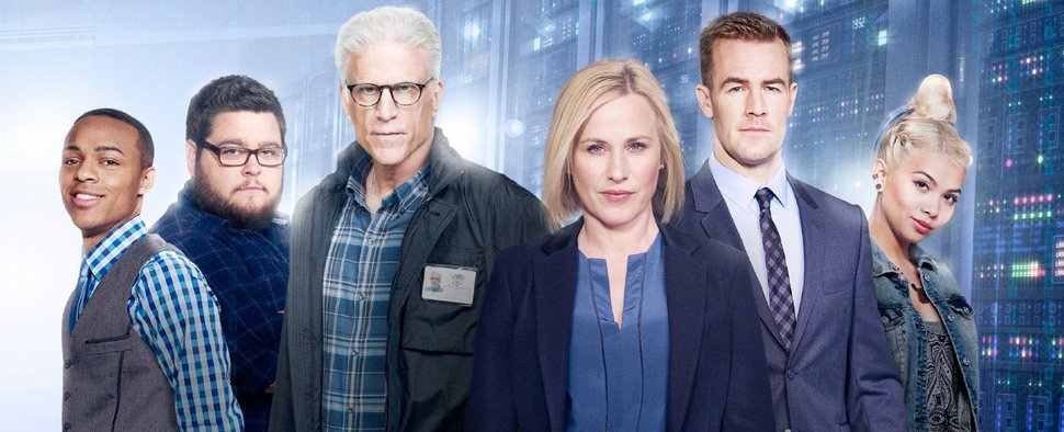 Der Cast von „CSI: Cyber“ in der zweiten Staffel: (V.l.) Shad Moss, Charley Koontz, Ted Danson, Patricia Arquette, James Van Der Beek und Hayley Kiyoko – Bild: RTL / CBS