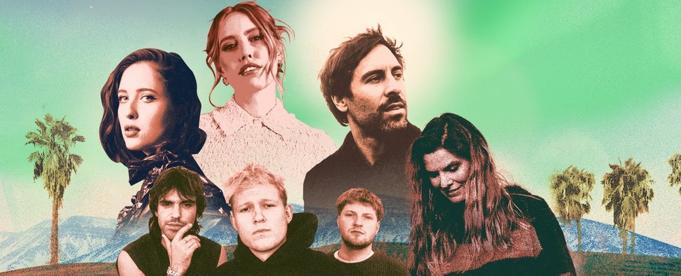 Der Cast von „Song Trip“: (von links hinten) Alice Merton, LEA, Max Giesinger, (von links vorne) 01099 und die Band Juli – Bild: ZDF/Marcel Nestler/Buerobungalow/Korbinian Maier/Paul Meckes/Amélie Siegmund/[M] Veronika Geier