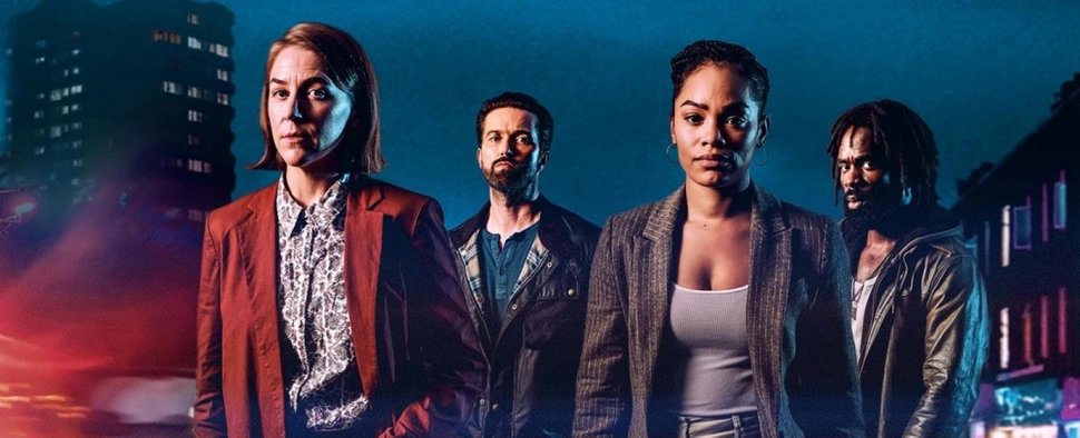 Der Cast von „The Tower“ in Staffel 3: (v. l.) Gemma Whelan, Emmett J Scanlan, Tahirah Sharif und Jimmy Akingbola – Bild: ITV