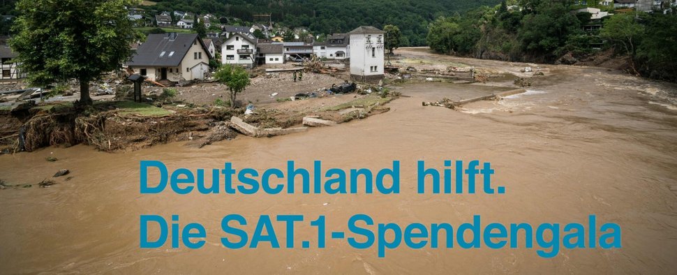 "Deutschland hilft": Sat.1 macht Spendengala für Opfer der Hochwasserkatastrophe – Programmänderungen im Ersten, ZDF, WDR und SWR am Freitagabend – Bild: Sat.1/Getty Images/AFP/Bernd Lauter