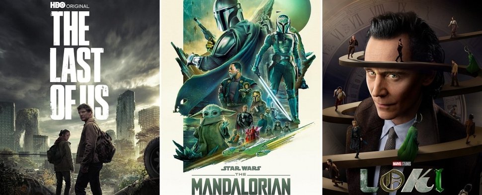 Die drei Top-Platzierten: „The Last of Us“, „The Mandalorian“ (Staffel 3) und „Loki“ (Staffel 2) – Bild: HBO/Disney+/Disney+
