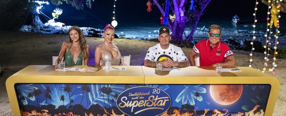 Die „DSDS“-Jury 2023: (v. l.) Leony, Katja Krasavice, Pietro Lombardi und Dieter Bohlen – Bild: RTL/Markus Hertrich