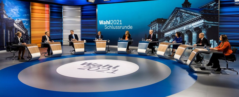 Die „Schlussrunde“ vor der Wahl 2021 – Bild: ZDF/ARD/ Thomas Kierok