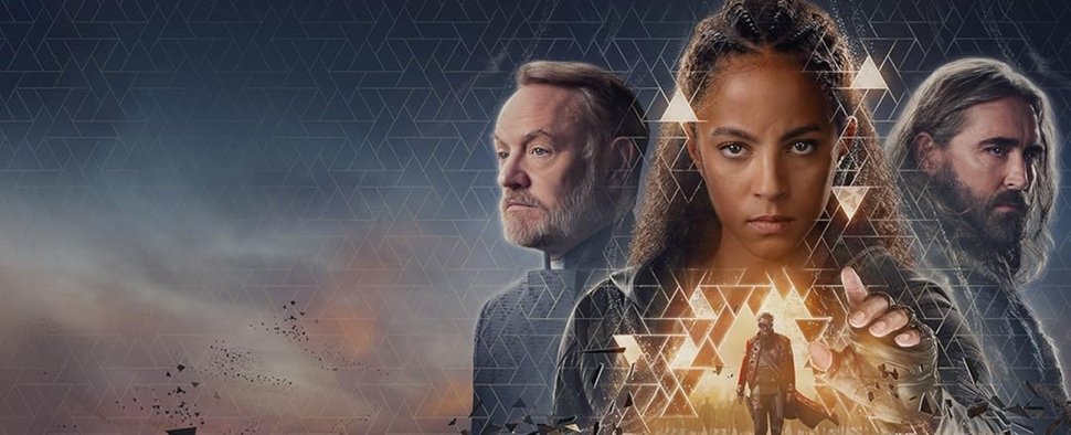 „Foundation“ in der dritten Staffel mit (v. o. l.) Hari, Gaal und Brother Day sowie dem Mule (u.) – Bild: Apple TV+