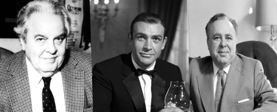 Ikonen des 007-Franchise: Die Produzenten Albert R. Broccoli (l.) und Harry Saltzman (r.) sowie ihr erster Star Sean Connery (m.) – Bild: The Nacelle Company, LLC