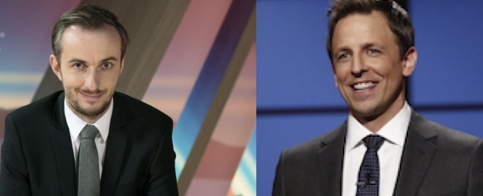 Jan Böhmermann (l.) besucht Seth Meyers (r.) – Bild: ZDF/NBC