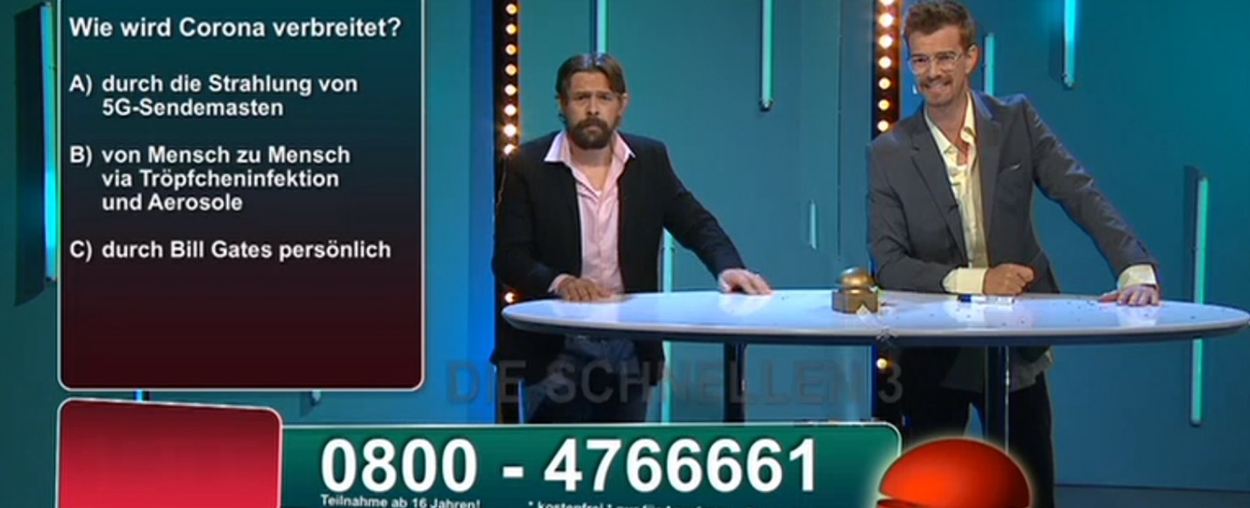 9Live trifft auf Verschwörungstheorien: Joko & Klaas belohnen Vernunft – 15 Minuten Call-In-Wahnsinn mit ernstem Hintergrund – Bild: ProSieben/​Screenshot