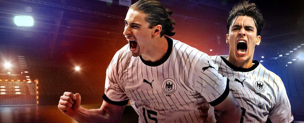 Juri Knorr (l.) und Julian Köster sind zwei der Stars der deutschen Handball-Nationalmannschaft, porträtiert in „Köster & Knorr – Auf dem Weg an die Handball-Weltspitze“ – Bild: ZDF/Jürgen Fromme/firo sportphoto/Ina Fassbender