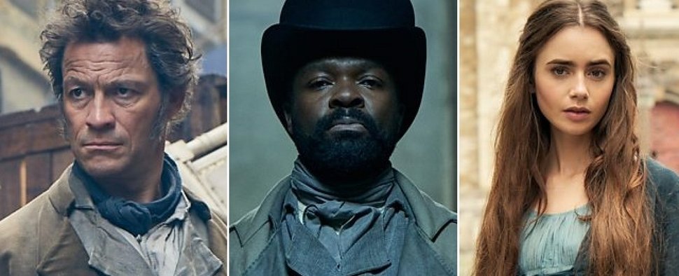 „Les Misérables“: Dominic West als Valjean, David Oyelowo als Javert und Lily Collins als Fantine – Bild: BBC
