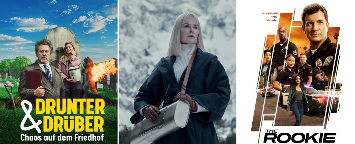 Prime-Video-Highlights im Mai: „Nine Perfect Strangers“, „Drunter und Drüber“ und „The Rookie“ – Neuzugänge im Wonnemonat – Bild: Prime Video + Rundfilm/​/​Blossom Films/​/​LionsgateTV