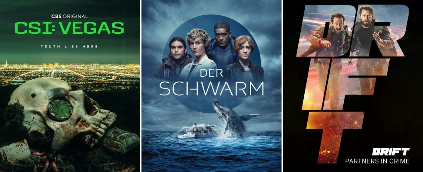 Die 9 wichtigsten Serien im Februar – Von „Der Schwarm“ bis „CSI: Vegas“, von „The Consultant“ bis „Drift: Partners in Crime“ – Bild: CBS /​/​  ZDF; Staudinger + Frank /​/​  Sky Deutschland + Action Concept