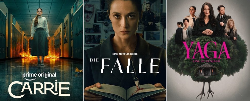 Gehen in Deutschland im Oktober an den Start: „Carrie“, „Die Falle“ und „Yaga“ – Bild: Prime Video/Netflix/HBO Max