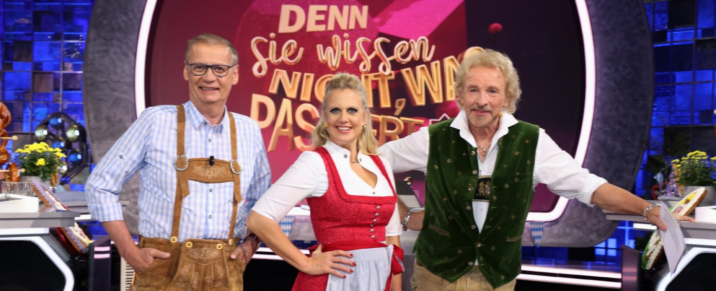 Quoten: Oktoberfest-Ausgabe der „Jauch-Gottschalk-Schöneberger“-Show holt schwächsten Wert – Auch „Schlag den Star“ lässt Federn, „Die Diplomatin“ gewinnt beim Gesamtpublikum – Bild: RTL/​Frank W. Hempel