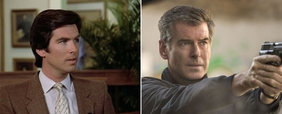 Pierce Brosnan in „Remington Steele“ (1982) und im Film „The November Man“ (2014) – Bild: NBC/ Relativity Media