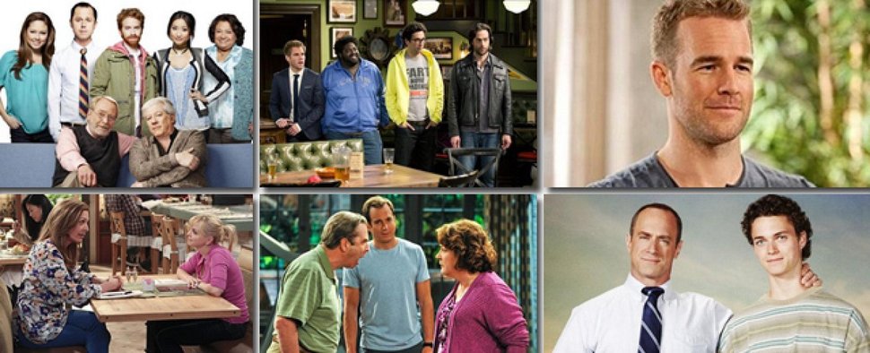 ProSieben-Comedyserien 2013/​14 (oben: „Dads“, „Undateable“, „Friends with better Lives“ /​ unten: „Mom“, „The Millers“ , „Surviving Jack“ – Bild: CBS / FOX / NBC
