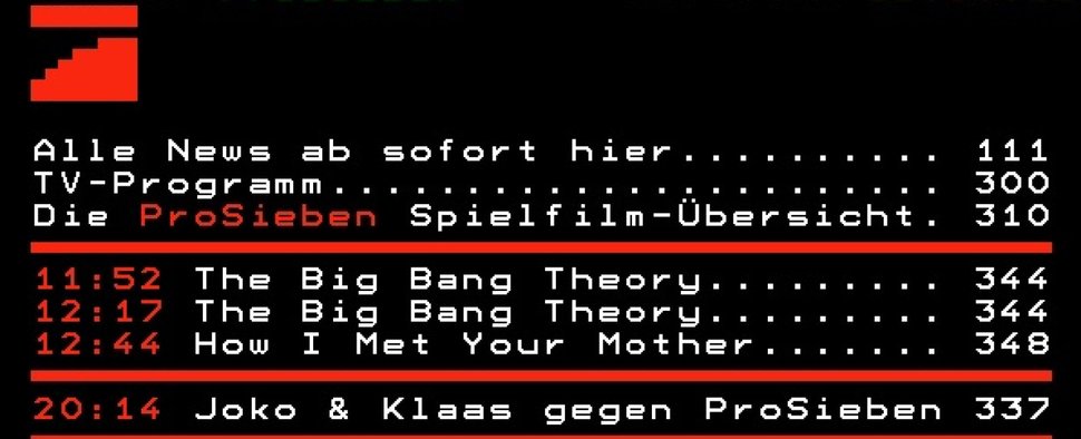 Der ProSieben-Teletext wird eingestellt. – Bild: ProSieben-Teletext (28. Oktober 2026)