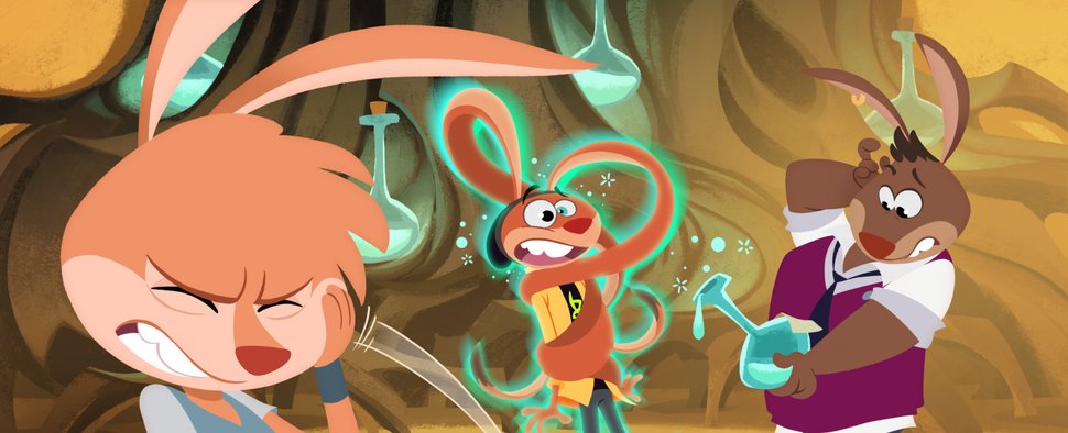 Kela (links), Max (mittig) und Chester (rechts) bemerken beim Experimentieren mit den Zaubertränken schnell: Magie funktioniert nicht ohne das entsprechende Wissen. – Bild: SWR/Akkord Film/KiKA/NDR/HR/SERU Animarion/2 Minutes SAS/ FormArt Dakor Bt.