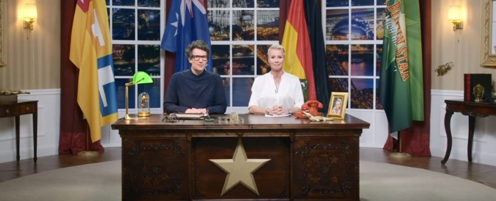 Daniel Hartwich und Sonja Zietlow hielten die „große RTL-Neujahrsansprache“ – Bild: RTL/Screenshot