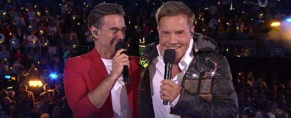 Poptitan Dieter Bohlen (r.) stattete Florian Silbereisen einen Besuch ab. – Bild: ARD/Screenshot