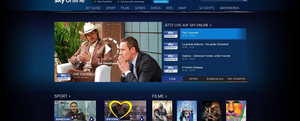 Screenshot des Webauftritts von Sky Online – Bild: obs/Sky Deutschland