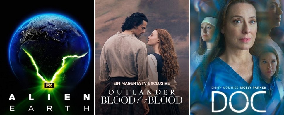 Starten im August: „Alien: Earth“, „Outlander: Blood of My Blood“ und „DOC“ – Bild: Disney+ / MagentaTV / Sony Pictures