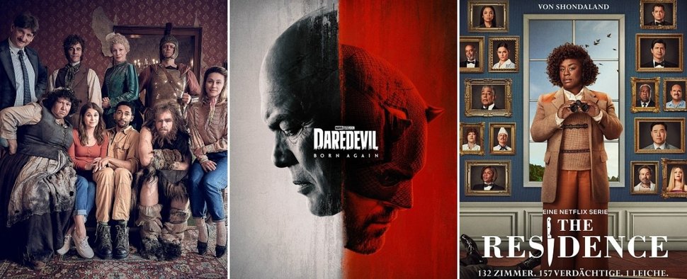 Starten im Januar: „Ghosts“, „Daredevil: Born Again“ und „The Residence“ – Bild: WDR/BBC Studios/Frank Dicks // Marvel Studios // Netflix