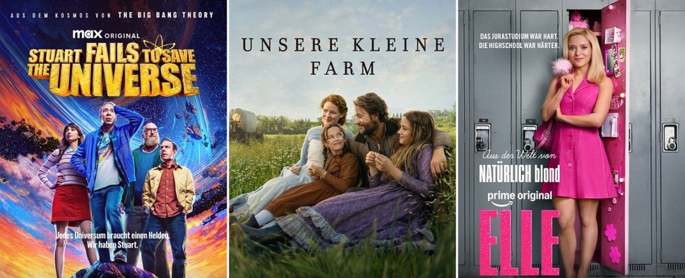 Starten im Juli in Deutschland: „Stuart Fails to Save the Universe“, „Unsere kleine Farm“ und „Elle“ – Bild: HBO Max, Netflix, Prime Video