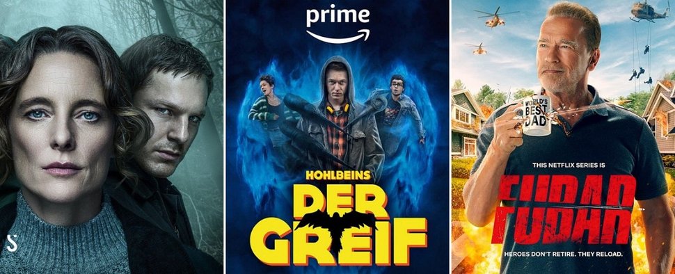 Starten im Mai 2023: „Zwei Seiten des Abgrunds“, „Hohlbeins – Der Greif“ und „FUBAR“ – Bild: RTL Deutschland+Warner Bros. Discovery+Benno Kraehahn // Prime Video // Netflix