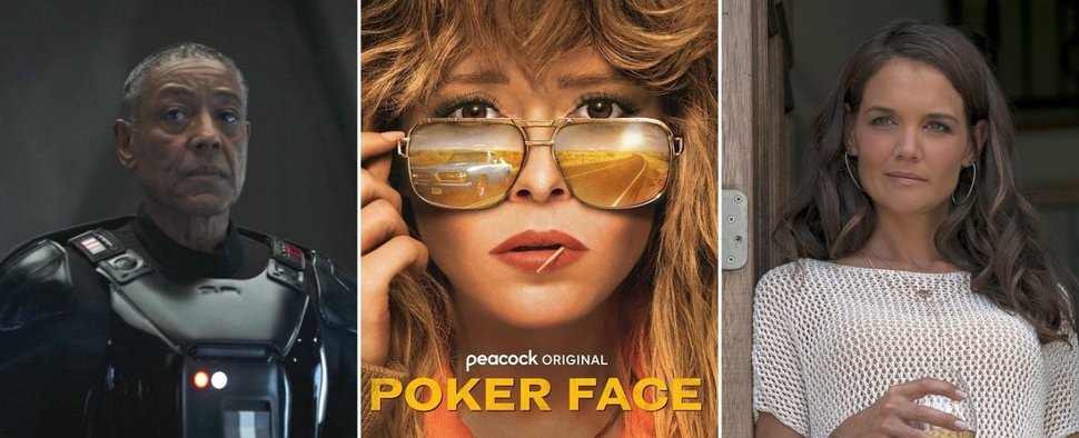 Stehen in der zweiten Staffel von „Poker Face“ vor der Kamera: (v. l.) Giancarlo Esposito, Natasha Lyonne und Katie Holmes – Bild: Disney+, Peacock, Fingerprint Releasing