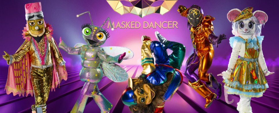 „The Masked Dancer“: (v. l.) der Buntstift, das Glühwürmchen, der Affe, Maximum Power und die Maus – Bild: ProSieben/Willi Weber