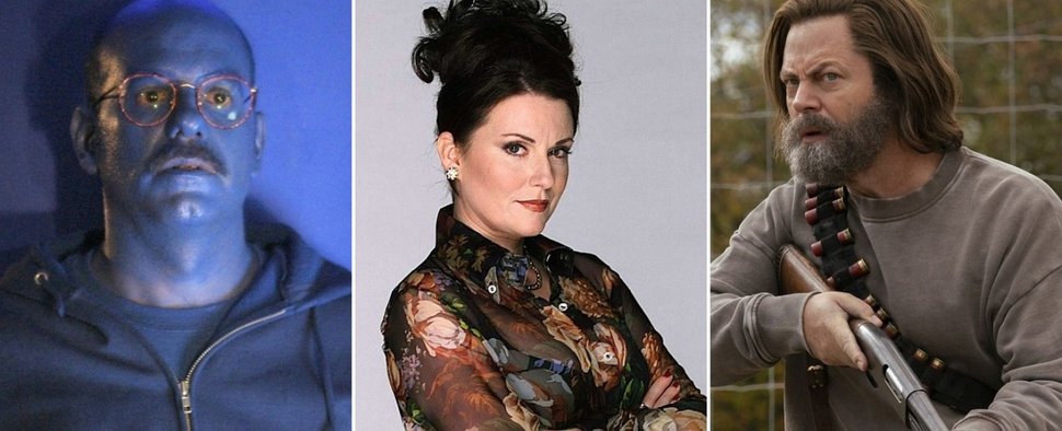 „The Umbrella Academy“: Die drei neuen Gesichter in der letzten Staffel, (v. l.) David Cross, Megan Mullally und Nick Offerman – Bild: FOX; NBC; HBO