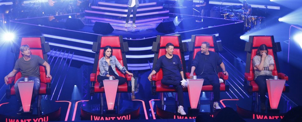 Die Coaches der 4. Staffel von „The Voice of Germany“: Samu Haber, Stefanie Kloß, Michi Beck, Smudo, Rea Garvey – Bild: SAT.1/ProSieben/Richard Hübner