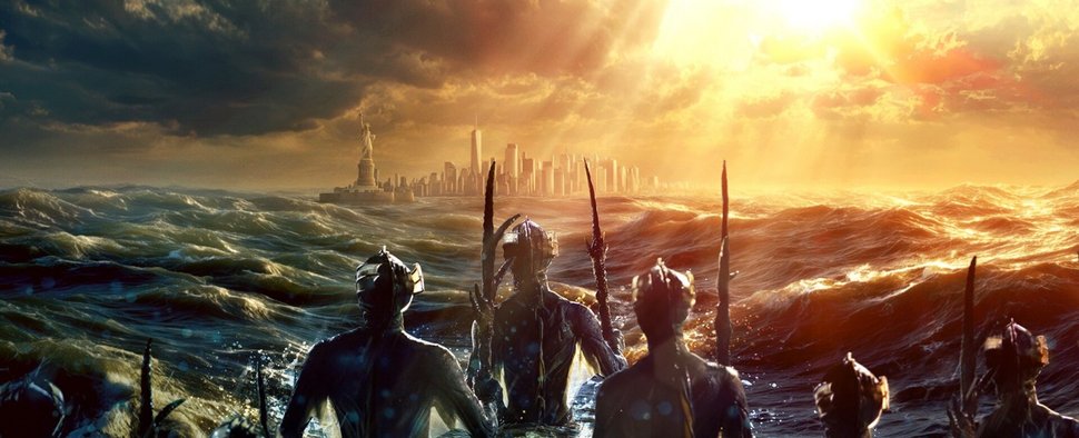 „The War Between the Land and the Sea“: Sea Devils im Vordergrund New York City mit der Freiheitsstatue im Hintergrund – Bild: BBC