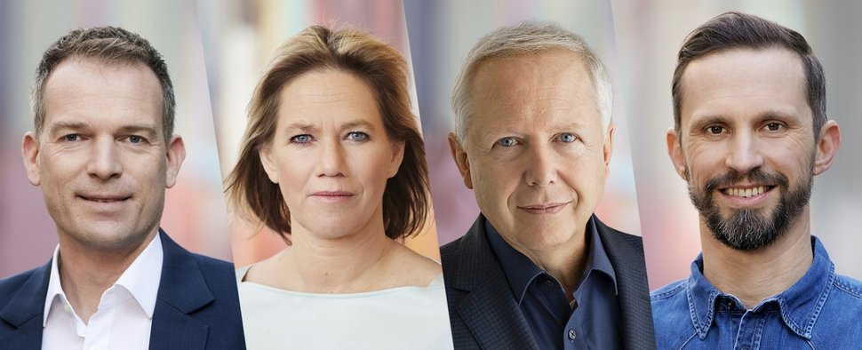 (v. l. n. r.): ARD-Chefredakteur Oliver Köhr, ARD-Programmdirektorin Christine Strobl, ARD-Vorsitzender Tom Buhrow und Florian Hager, Channel Manager ARD Mediathek – Bild: ARD/Laurence Chaperon/Herby Sachs