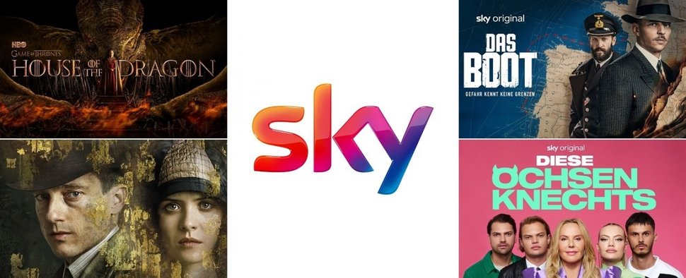 Vier der erfolgreichsten Serien bei Sky im Jahr 2022: „House of the Dragon“, „Das Boot“, „Babylon Berlin“ und „Diese Ochsenknechts“ – Bild: Sky