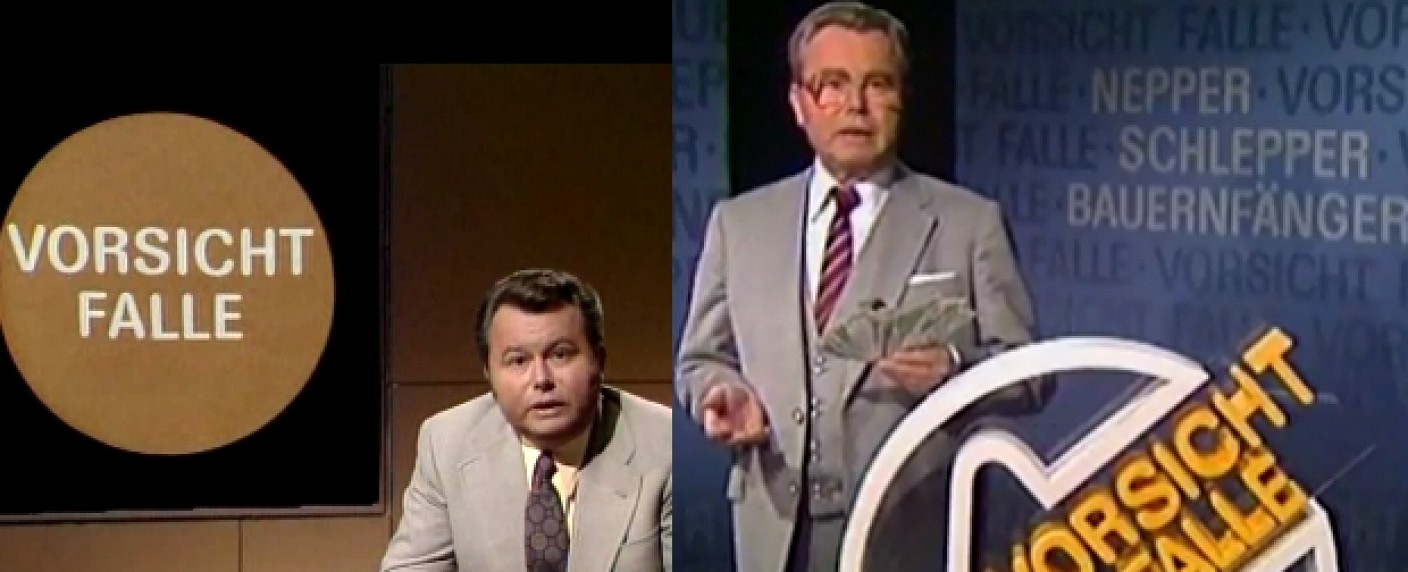 Prosit, „Vorsicht Falle“! – Vor 50 Jahren warnte Eduard Zimmermann erstmals vor Gauner-Tricks – von Ralf Döbele – Bild: ZDF/​Securitel/​Screenshot