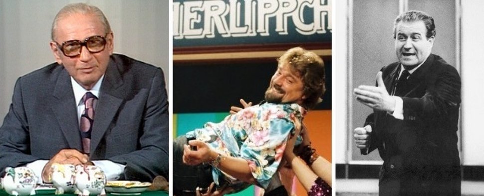 „Was bin ich?“ mit Robert Lembke; „Donnerlippchen“ mit Jürgen von der Lippe; „Einer wird gewinnen“ mit Hans-Joachim Kulenkampff – Bild: SWR/megaherz/Bavaria Media/WDR/Harald Kratzer/HR/Kurt Bethke