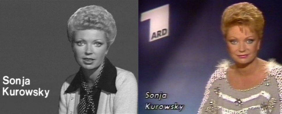 WDR-Ansagerin Sonja Kurwosky in den 70er Jahren (links) und Mitte der 80er Jahre (rechts) – Bild: WDR (Screenshot)