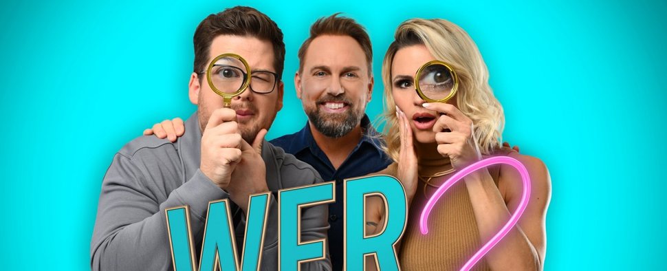 „Wer isses?“: Staffel 2 mit (v. l.) Chris Tall, Steven Gätjen und Michelle Hunziker – Bild: Joyn/Willi Weber