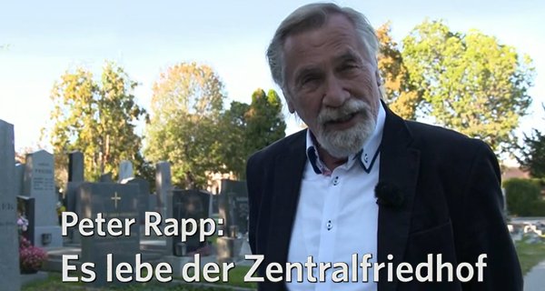 Peter Rapp am Zentralfriedhof – Bild: ORF Peter Rapp am Zentralfriedhof – Bild: ORF